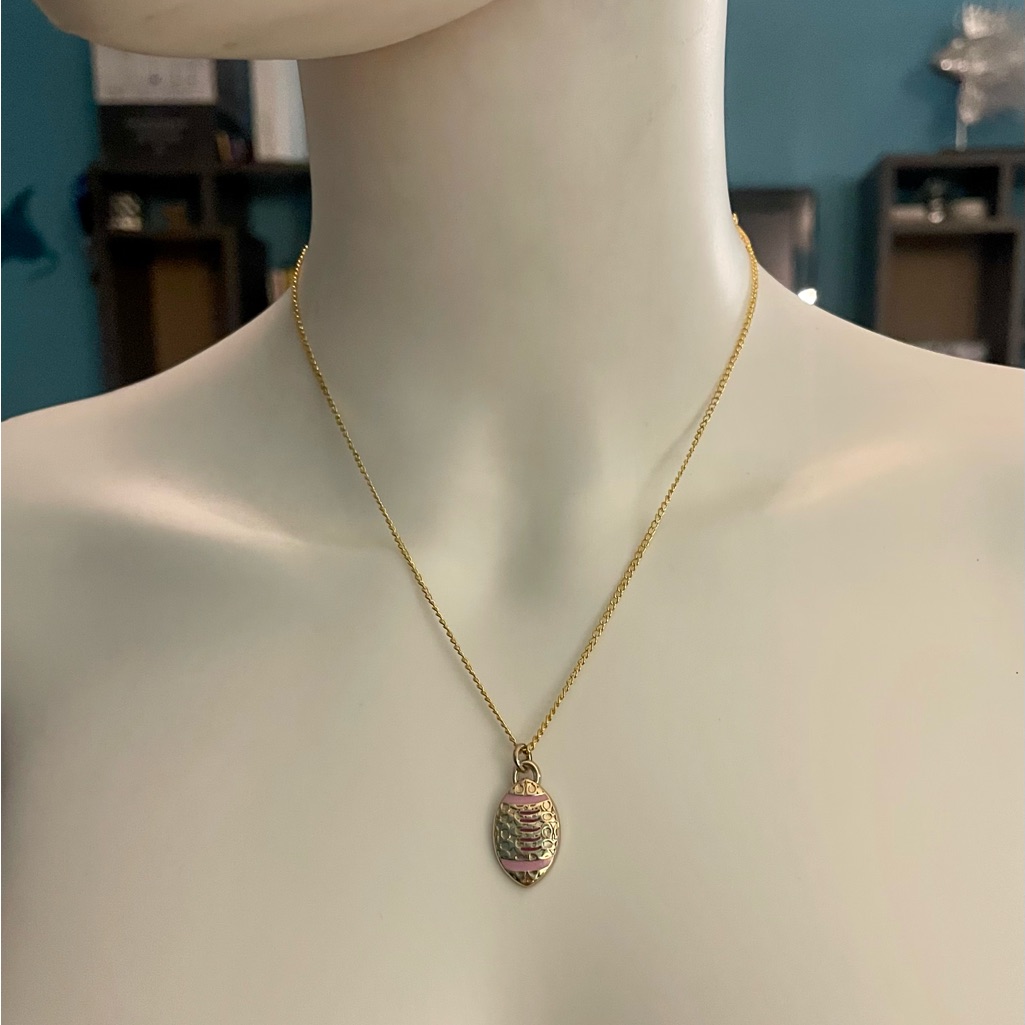 Coach Gold Pink Enamel Football Pendant 18k925 Sterling Silver Necklace 28$